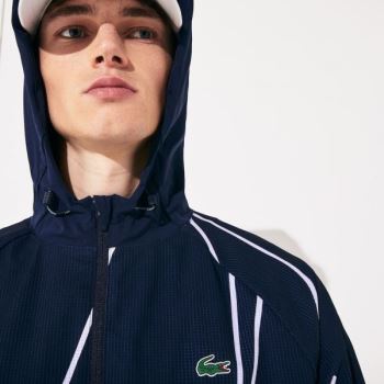 Lacoste SPORT French Open Hooded Zip Jacket Pánské - Bunda Tmavě Blankyt Blankyt / Bílé | CZ-kJkE98